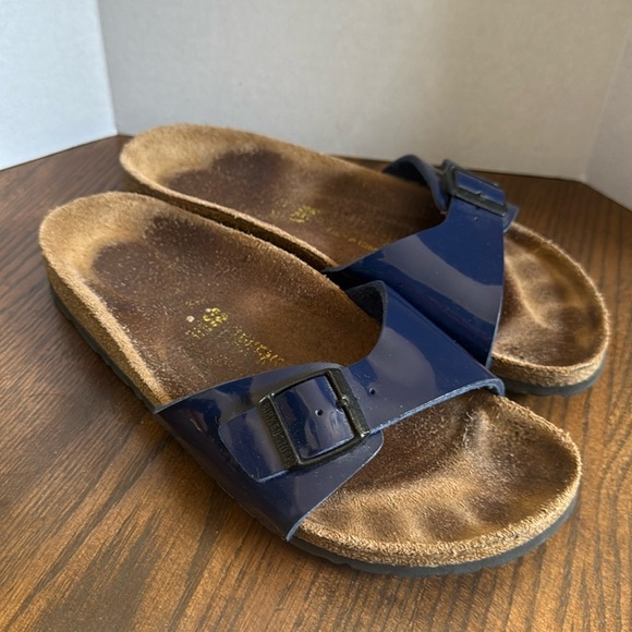 Birkenstock Birko-Flor Madrid Patent Leather - Navy size 39 US 8-8.5 - Picture 1 of 5